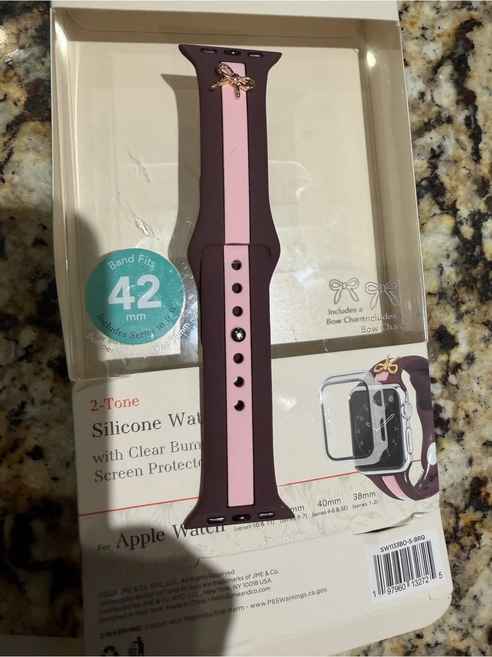 Philosophy Two-Tone Silicone Apple Watch Band in Pink & Brown with Bow Charm